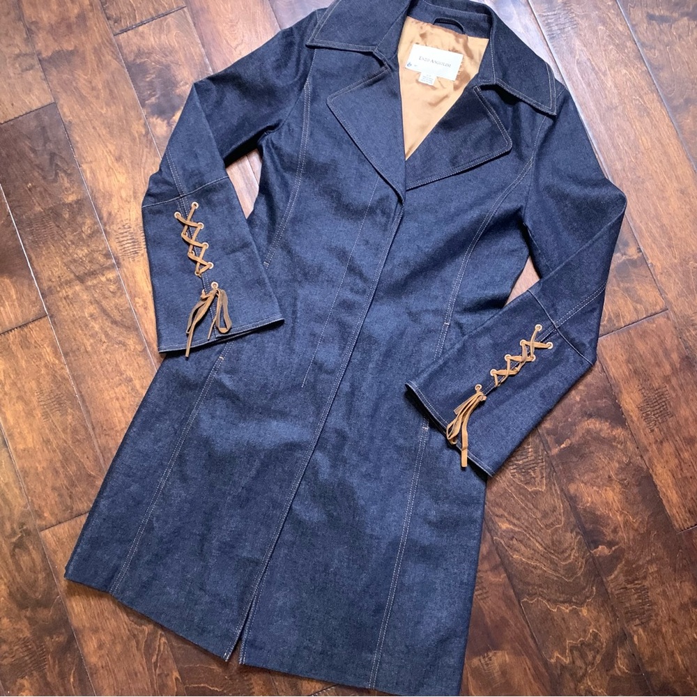 Rare Enzo Angiolini Boho Western Long Jean Jacket 90s Bell Sleeves‎ Size Small